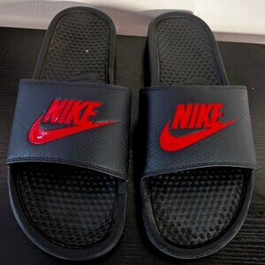Nike Benassi Just Do It Black Red Slide Sandals Size 11